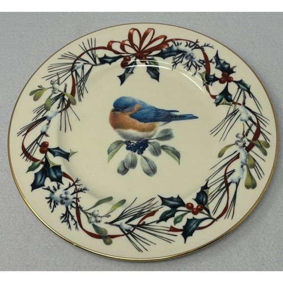 Lenox Winter Greetings Luncheon Plate Catherine McClung 9 3/8" EASTERN BLUEBIRD - Picture 3 of 6